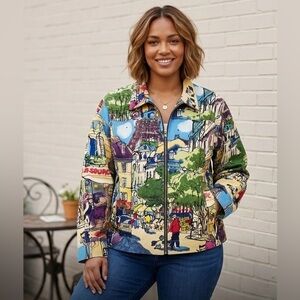 Michael Leu Vintage Wearable Art Canvas Jacket - Paris Scene - XL